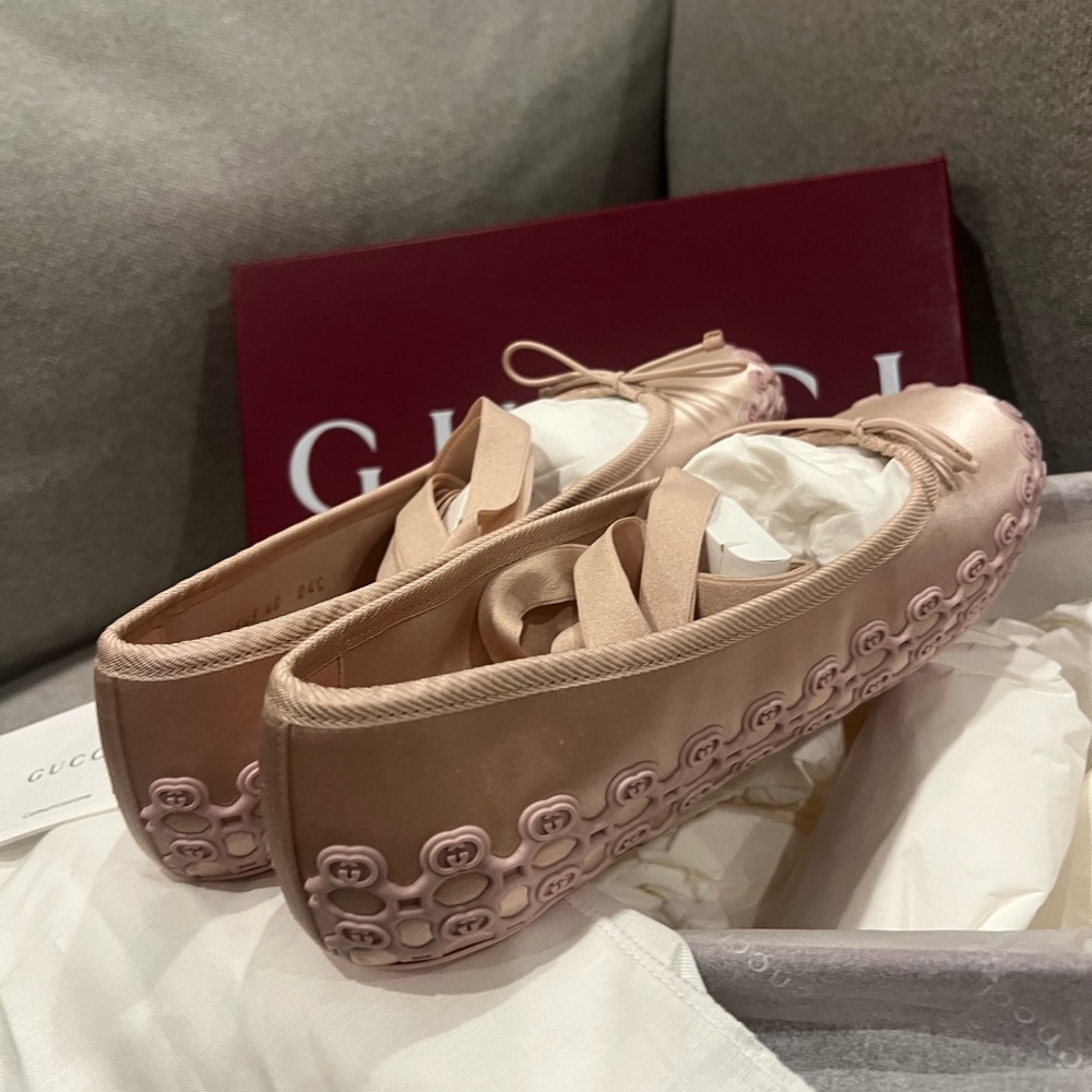 New Gucci Light Pink Ribbon Ballet Flats GG logo - Picture 7 of 15